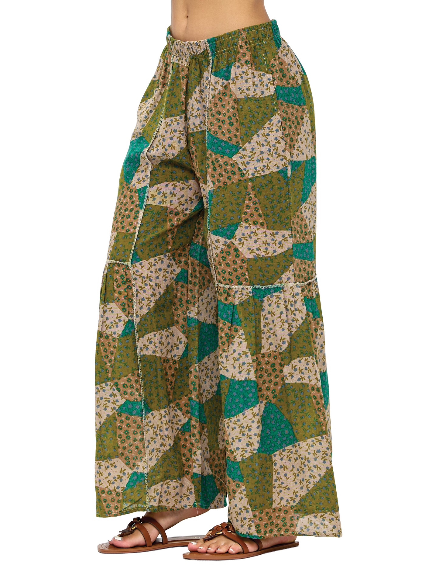 Palazzo Pants Boho Ruffled Floral Patchwork