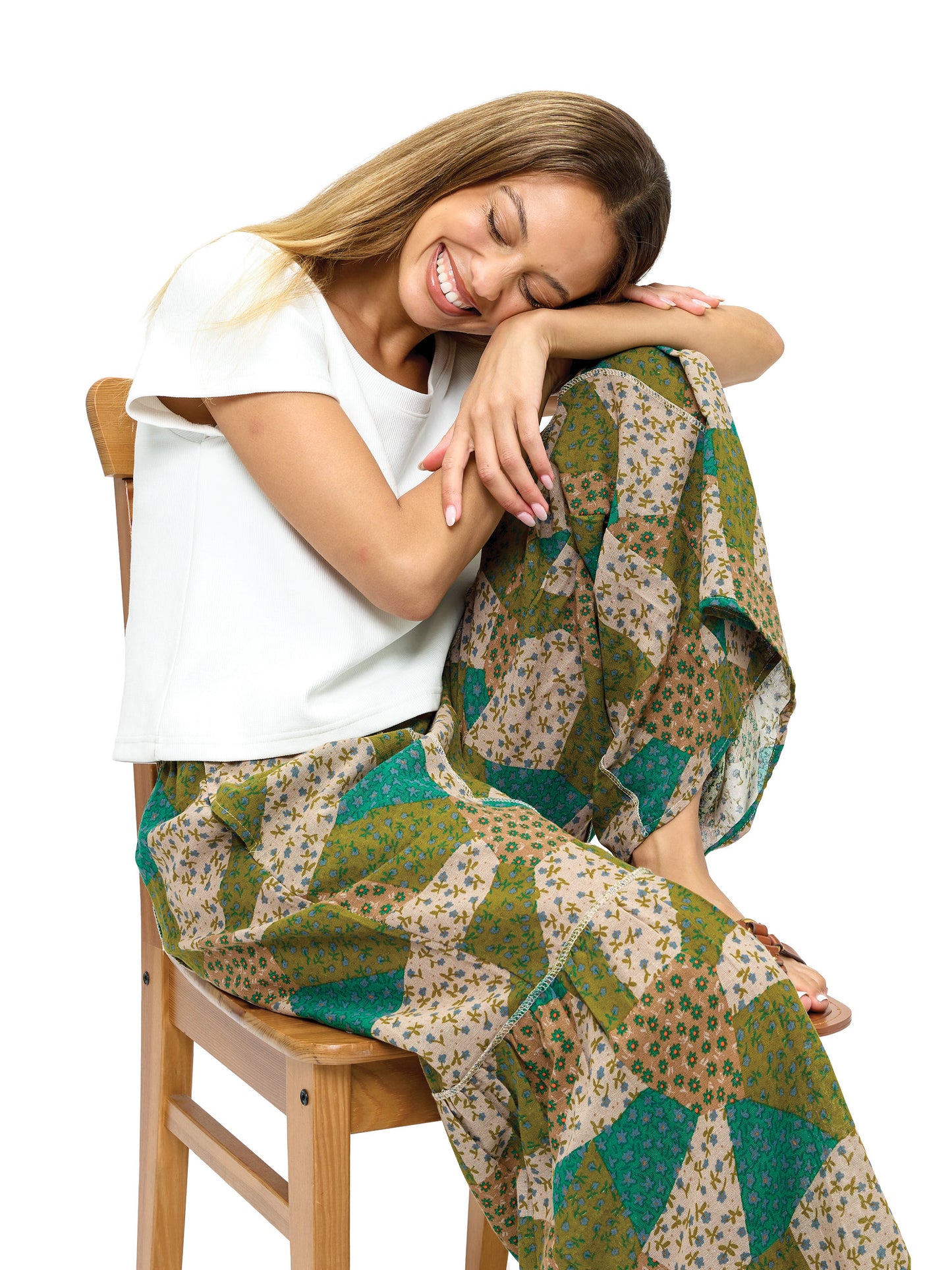 Palazzo Pants Boho Ruffled Floral Patchwork