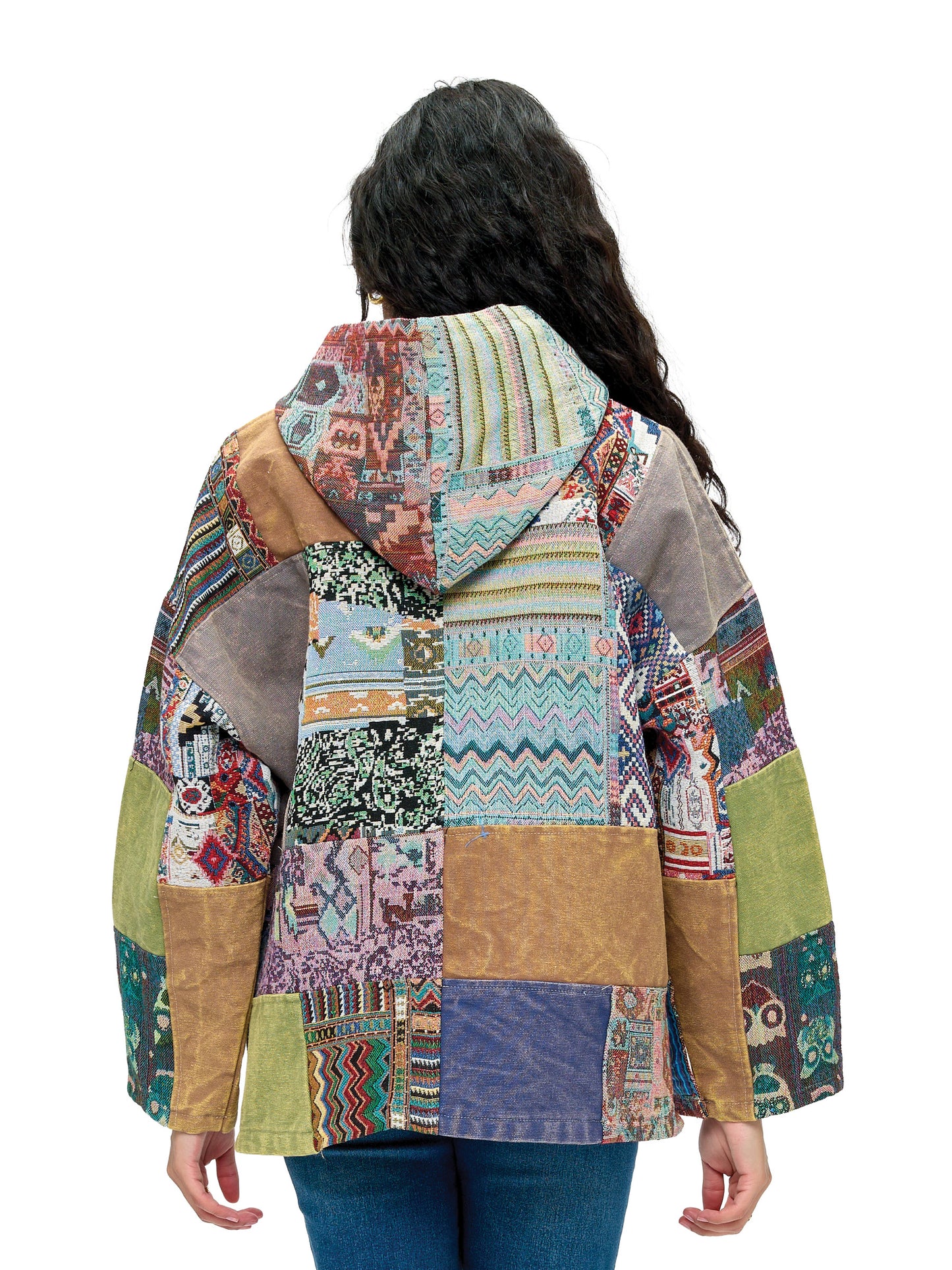 Zip-up Hooded Gheri Jacket Patchwork Lined
