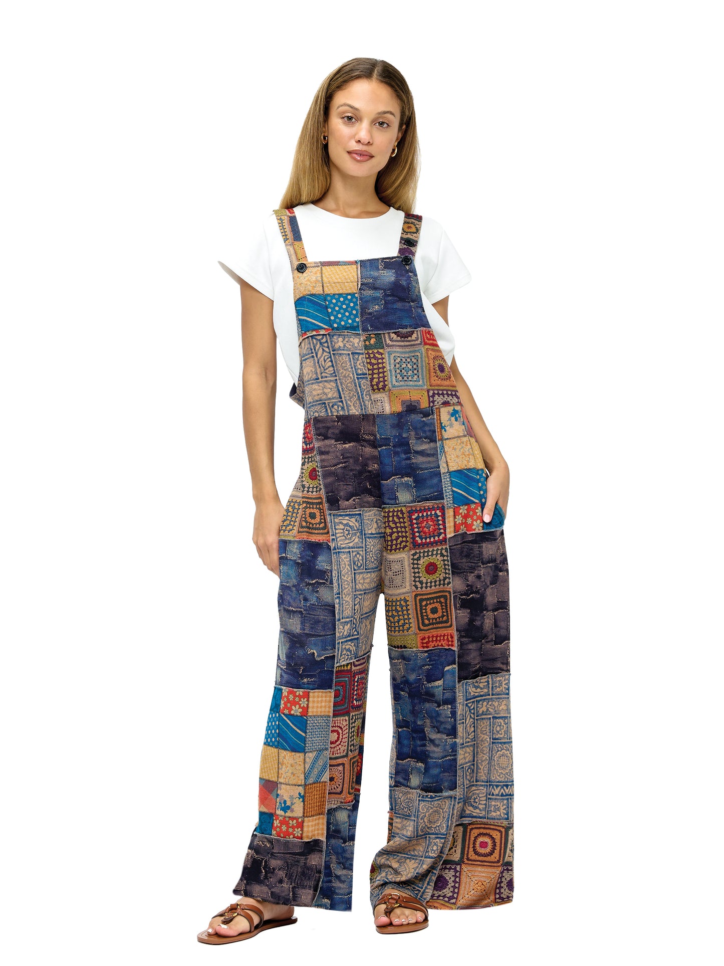Overall Patchwork Colorblock Crochet Print