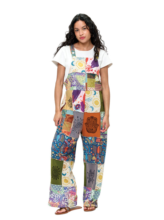 Overall Boho Floral Patchwork Symbols Printed