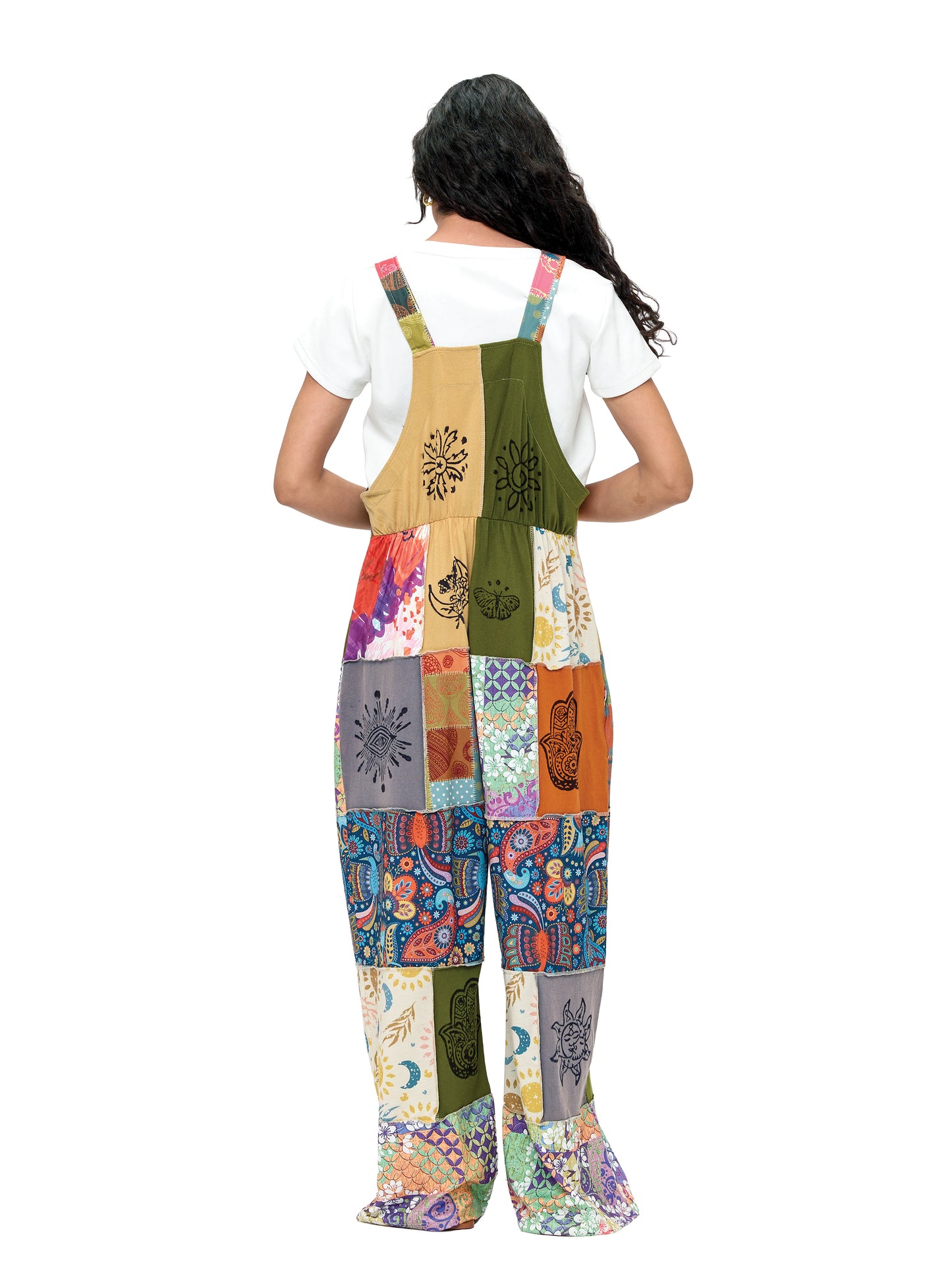 Overall Boho Floral Patchwork Symbols Printed