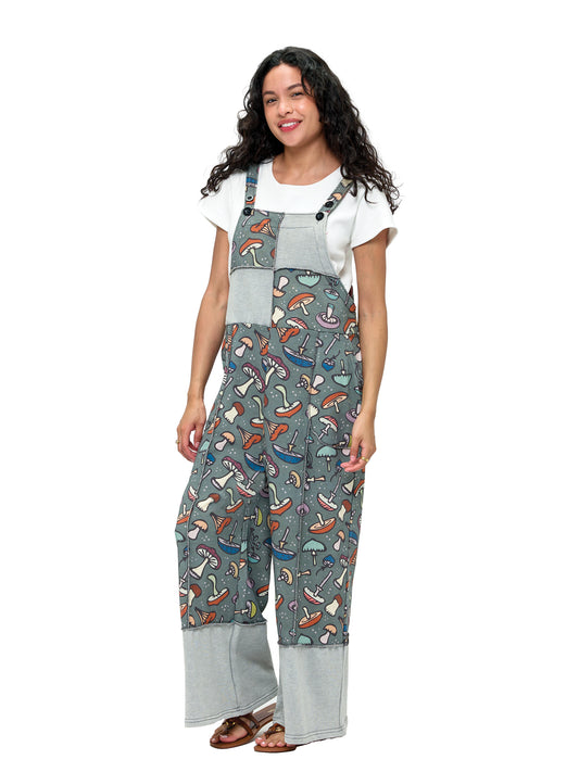 Overall Patchwork Boho Mushroom Print
