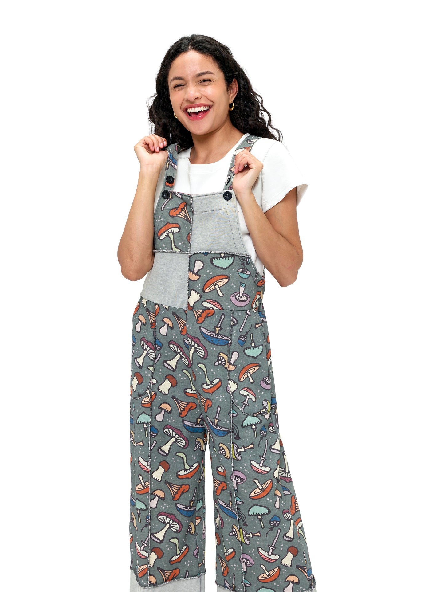 Overall Patchwork Boho Mushroom Print