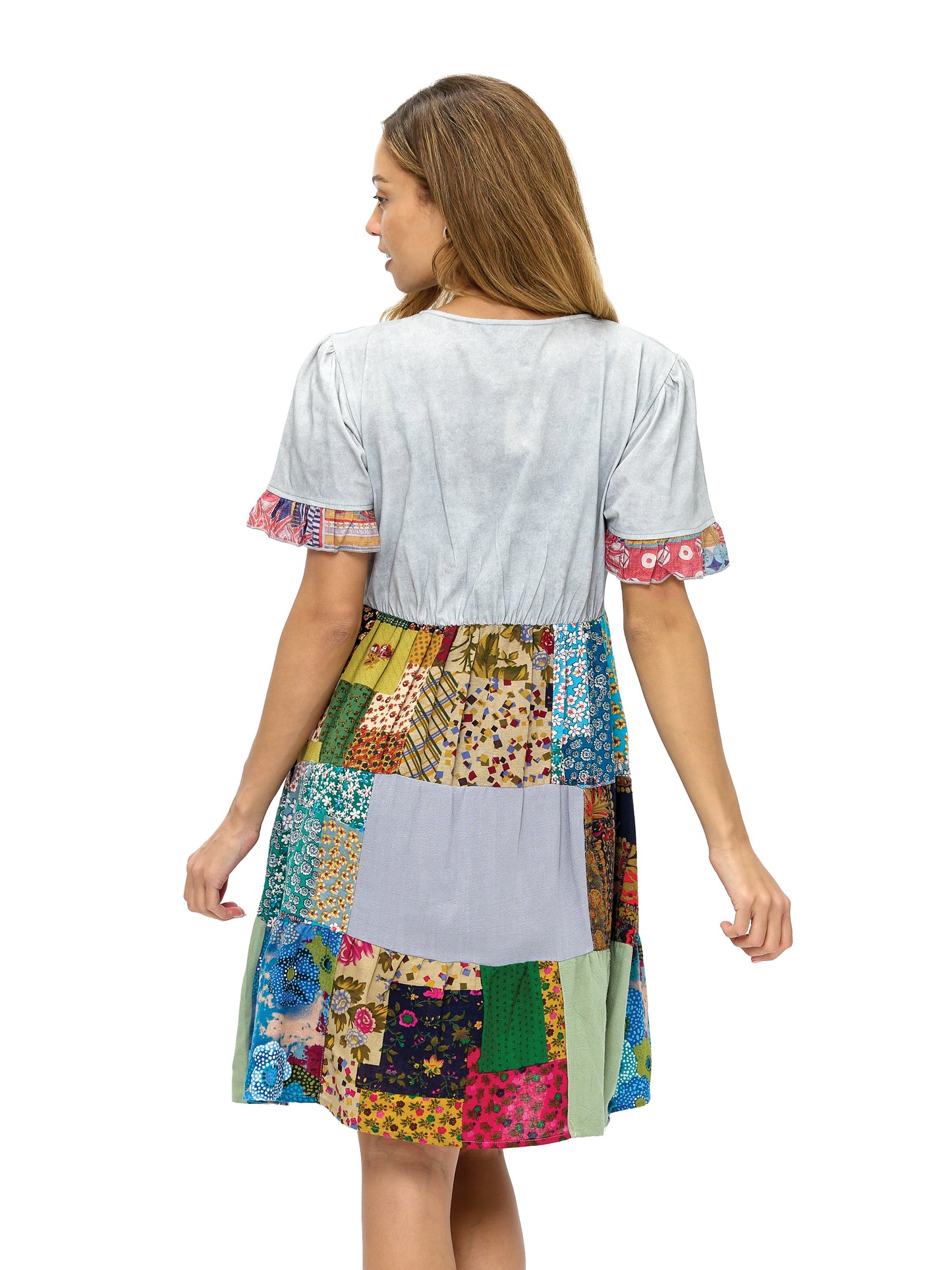 Dress Floral Bohemian Vibe Patchwork