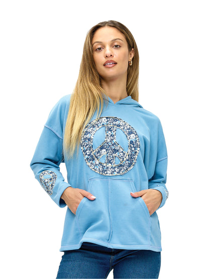 Hoodie Boho Peace Sign Patch Handstitched Details