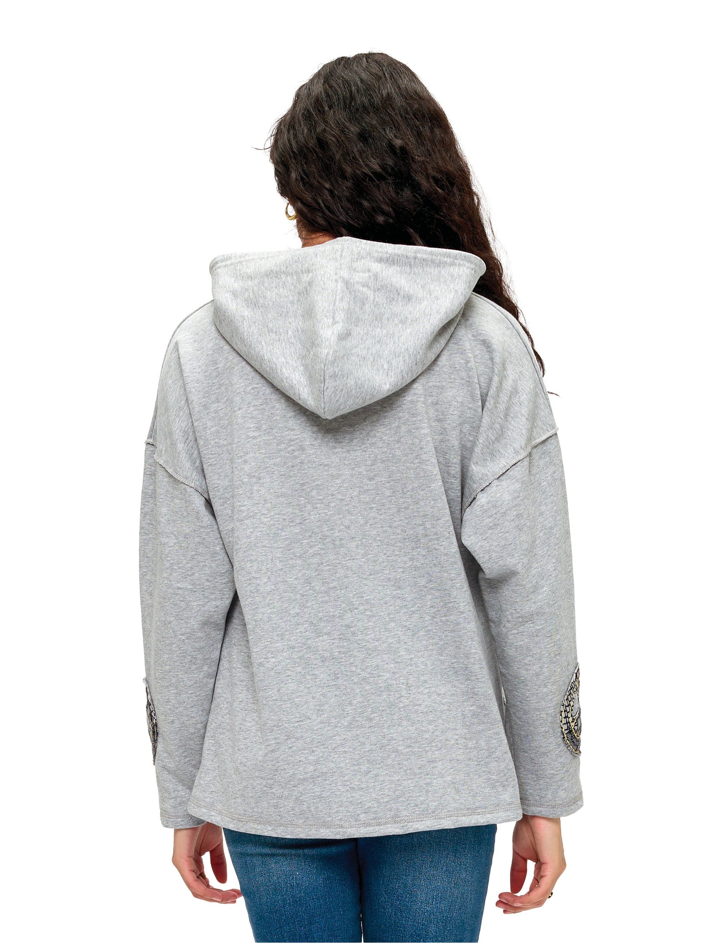 Hoodie Boho Peace Sign Patch Handstitched Details