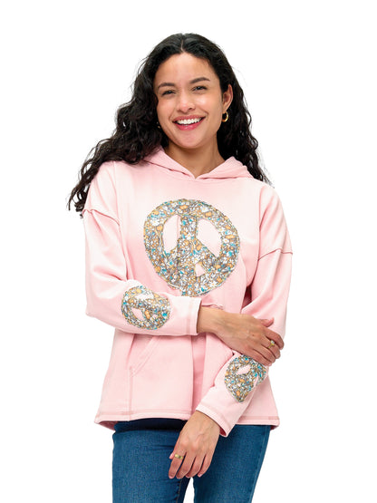 Hoodie Boho Peace Sign Patch Handstitched Details