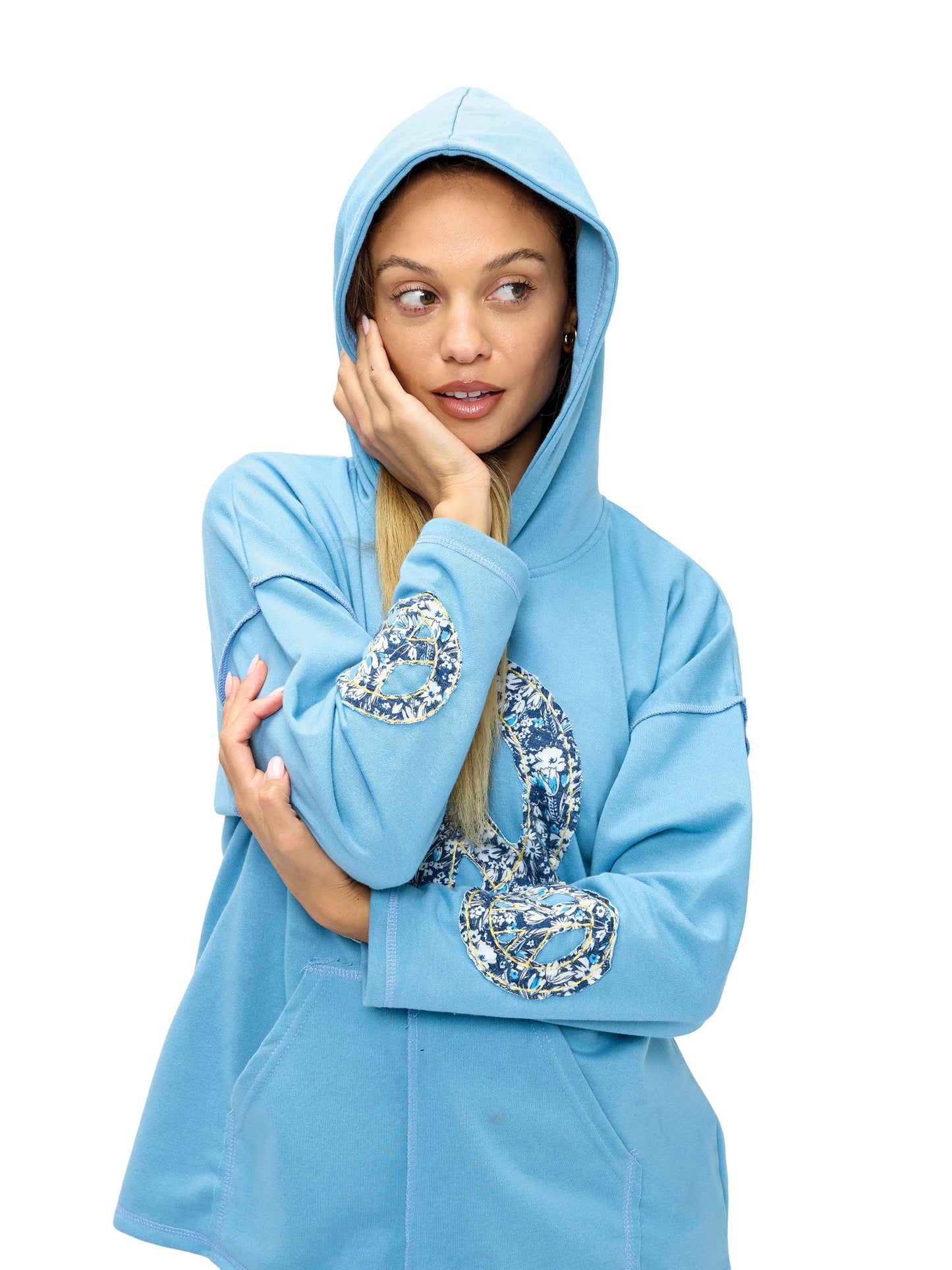 Hoodie Boho Peace Sign Patch Handstitched Details