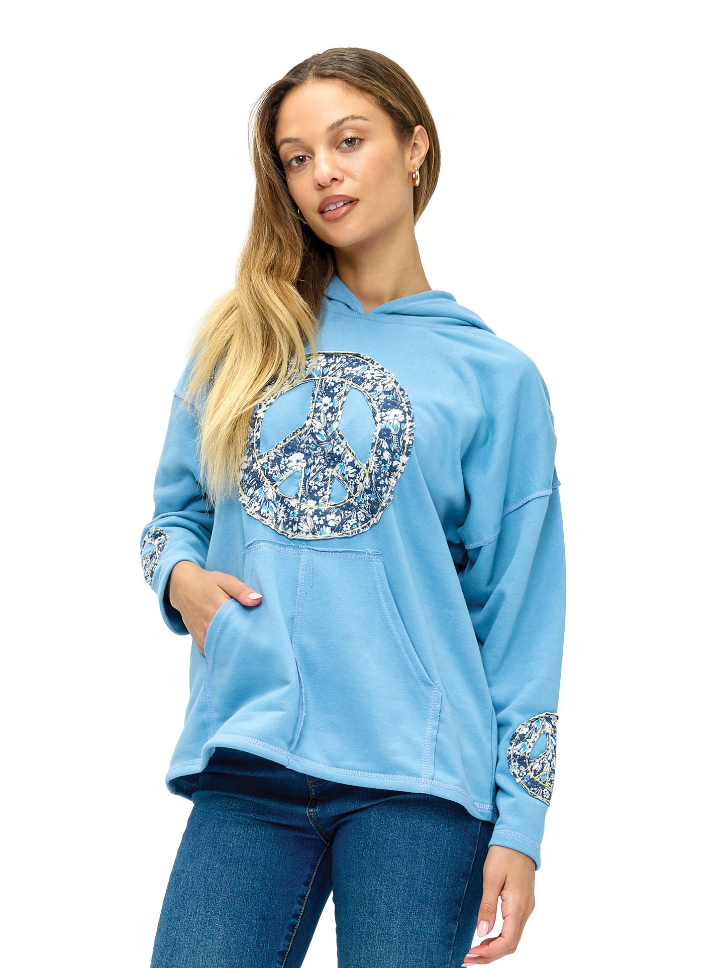 Hoodie Boho Peace Sign Patch Handstitched Details