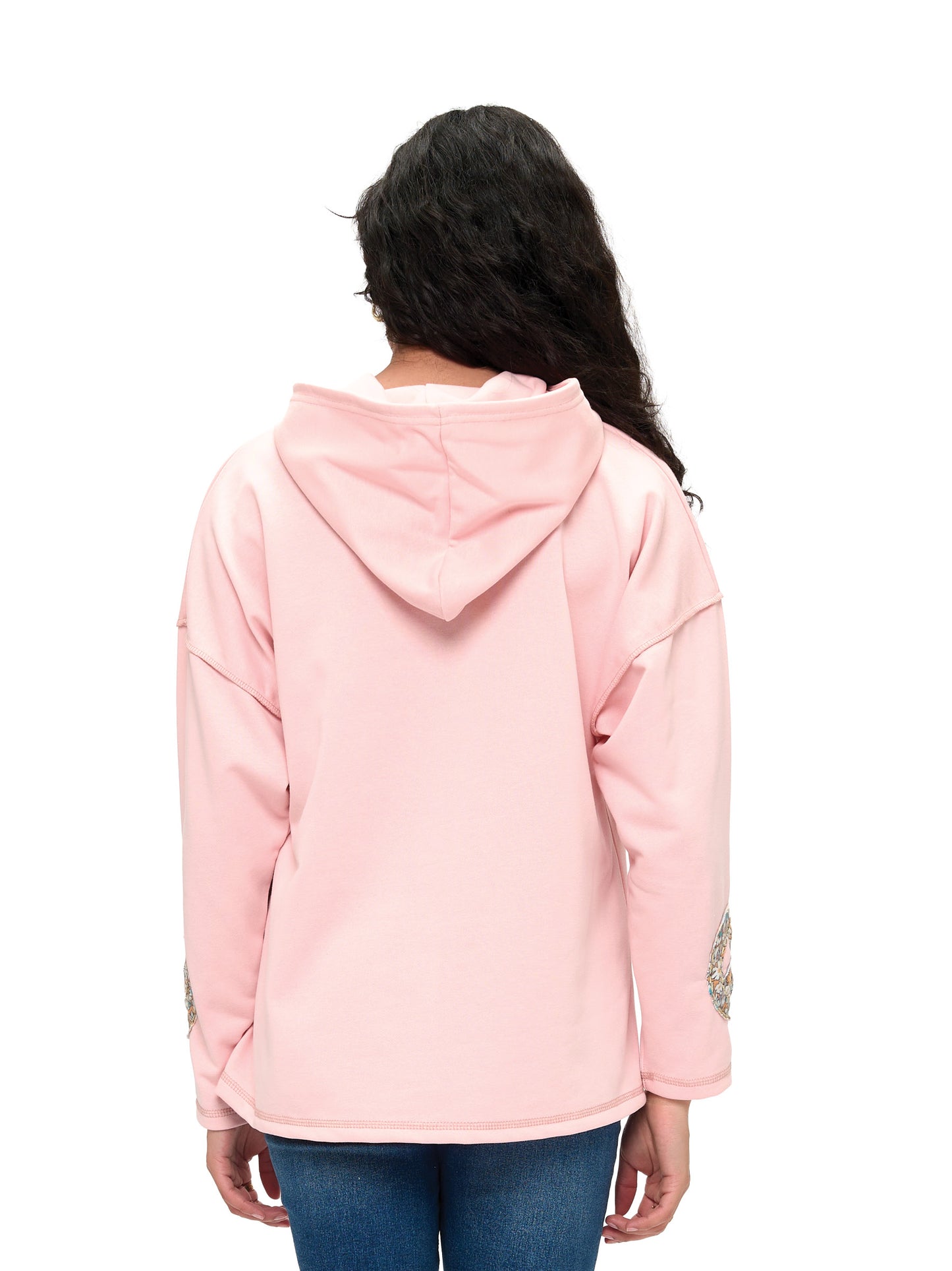 Hoodie Boho Peace Sign Patch Handstitched Details