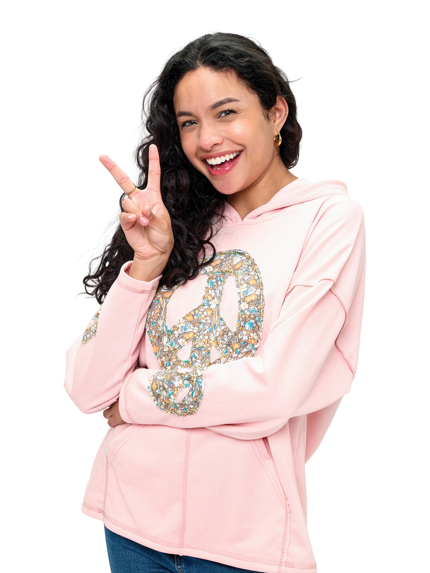 Hoodie Boho Peace Sign Patch Handstitched Details
