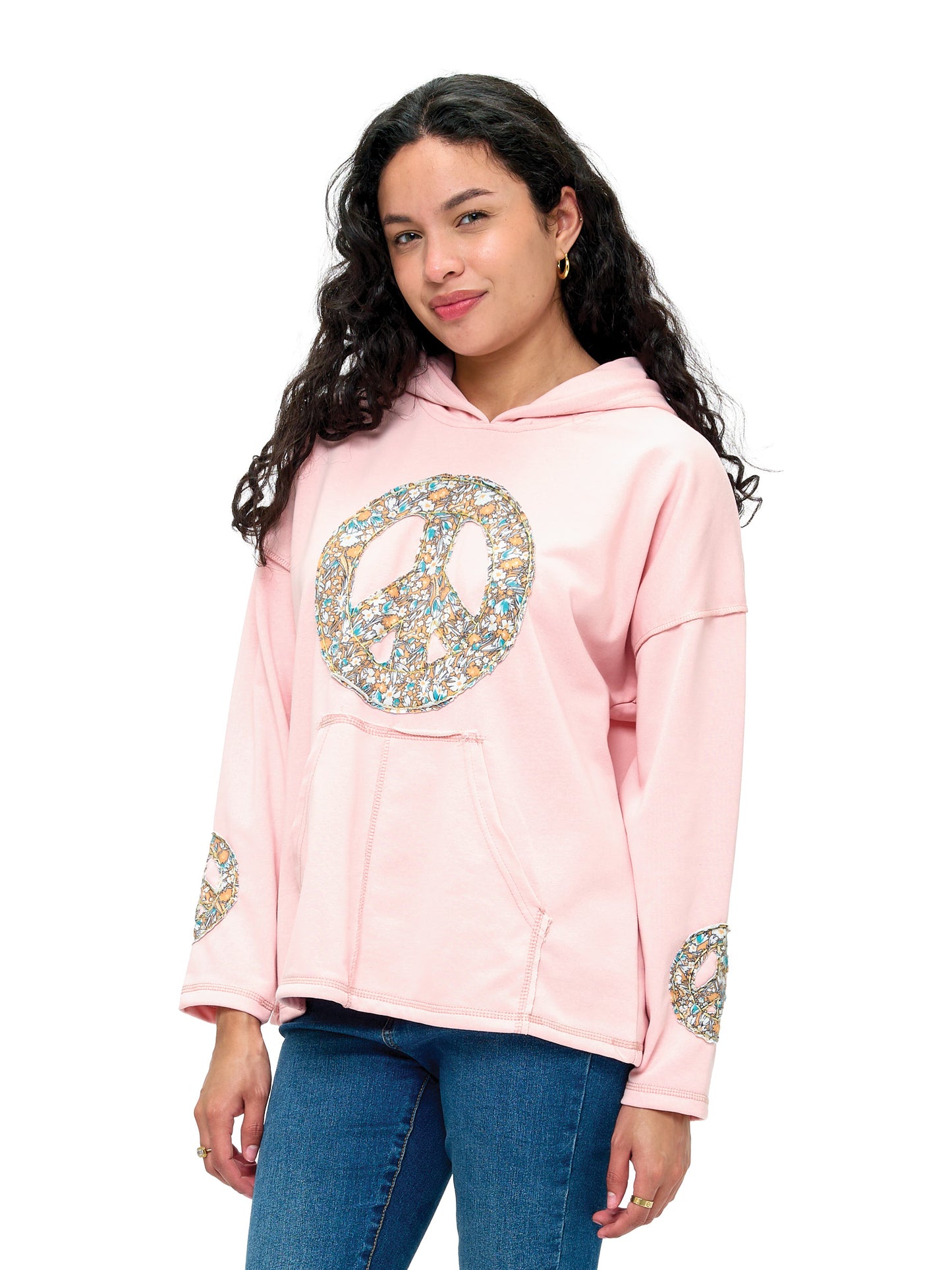 Hoodie Boho Peace Sign Patch Handstitched Details