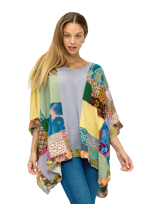 Poncho Boho Vibrant Colorblock Floral