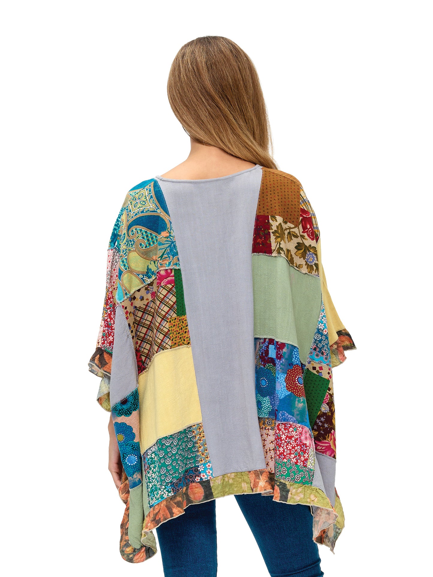Poncho Boho Vibrant Colorblock Floral