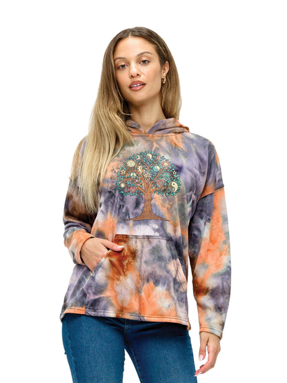 Hoodie Tie Dye Whimsical Tree of Life Symbols Print