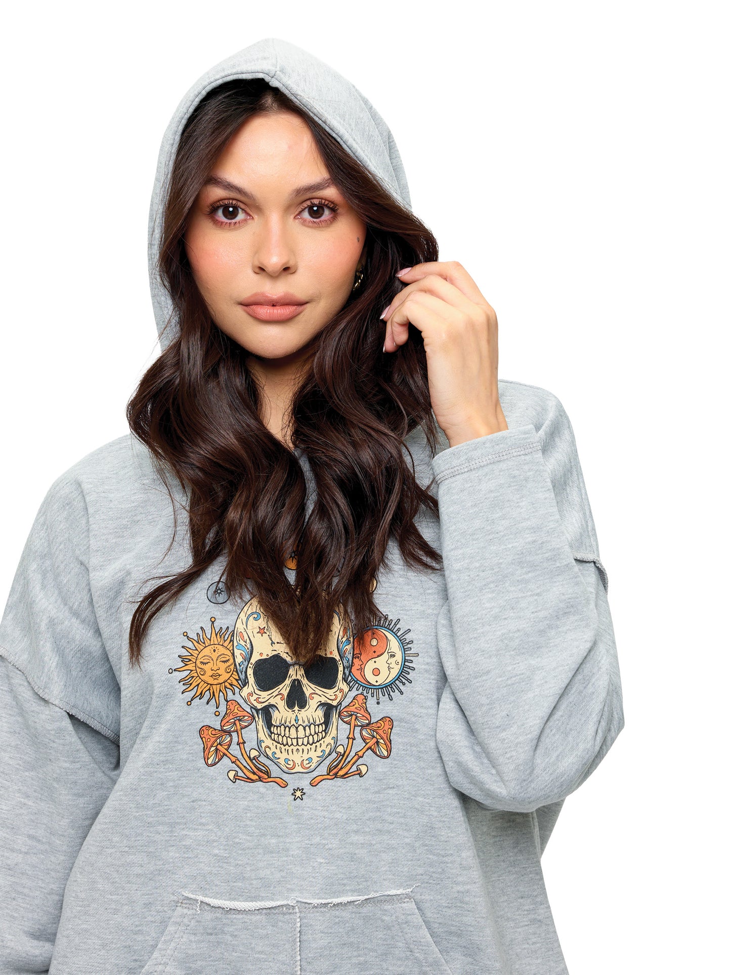 Hoodie Boho Celestial Mushroom Skull Print