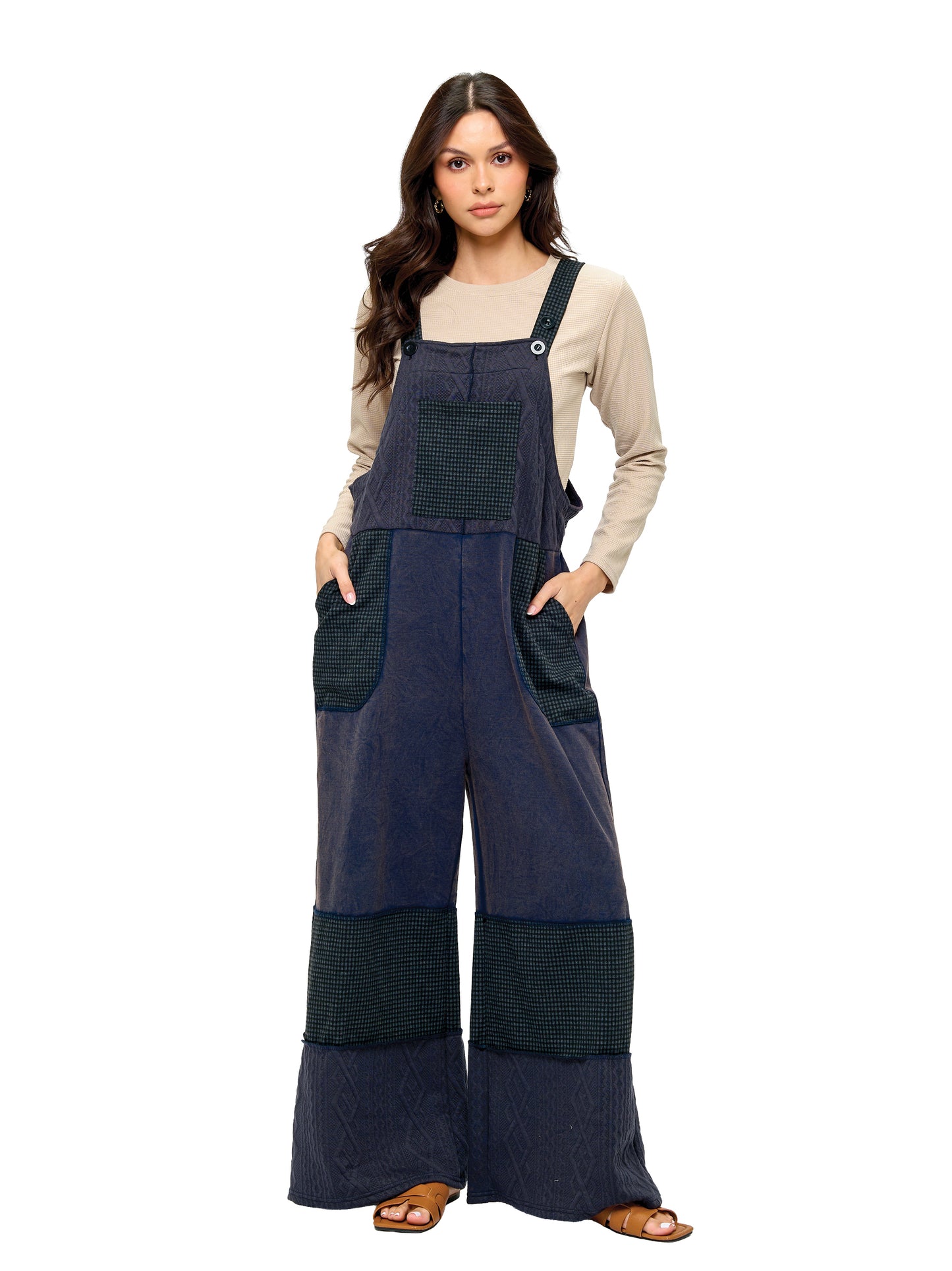 Overall Boho Vintage Washed Checkered Patch