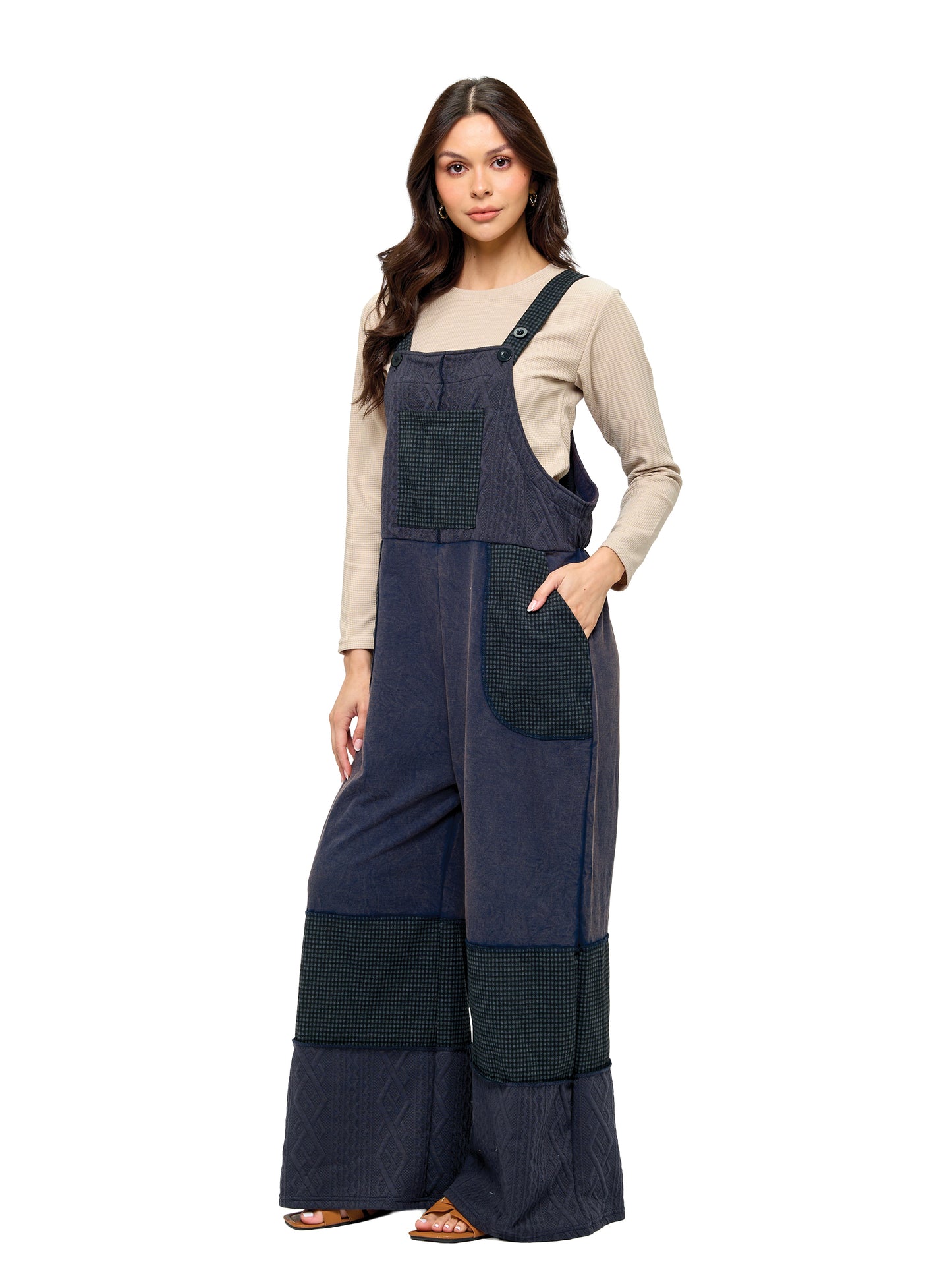 Overall Boho Vintage Washed Checkered Patch