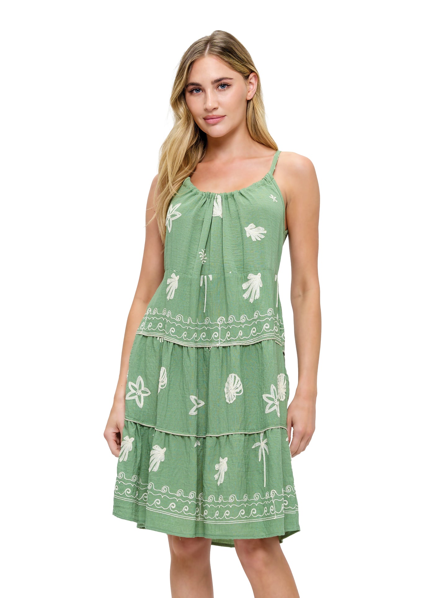 Embroidered Ruffled Resort Dress
