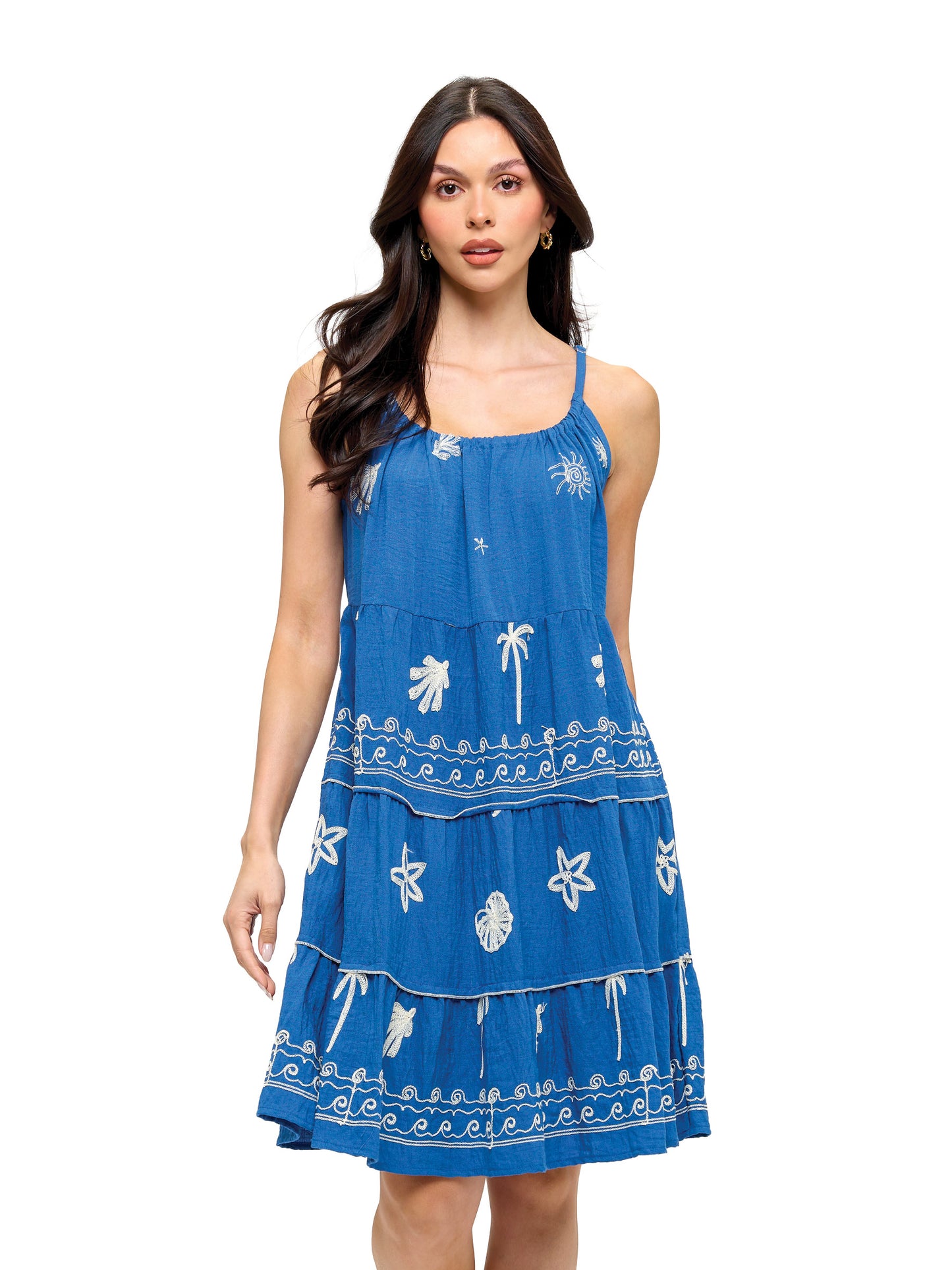 Embroidered Ruffled Resort Dress