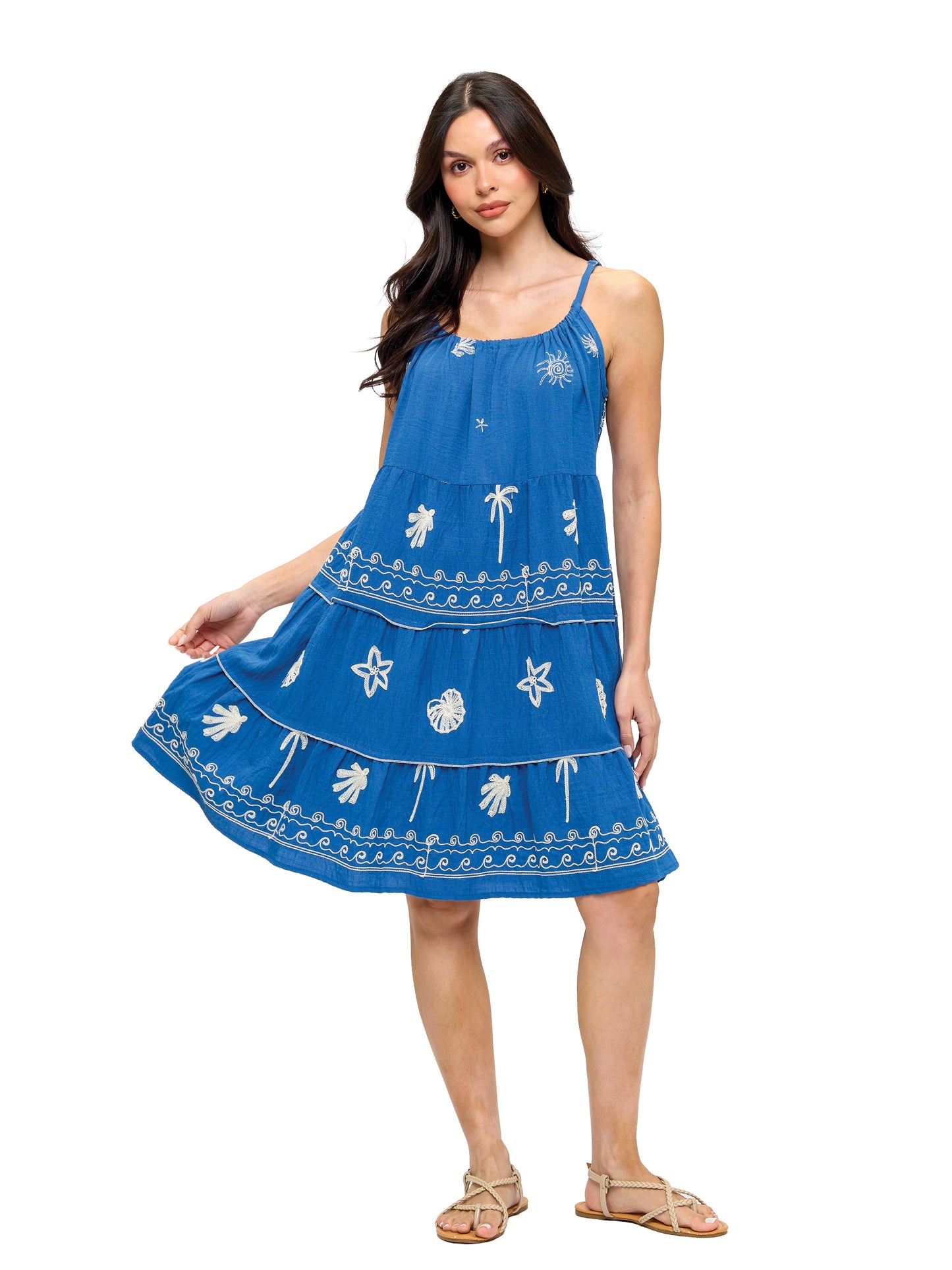 Embroidered Ruffled Resort Dress