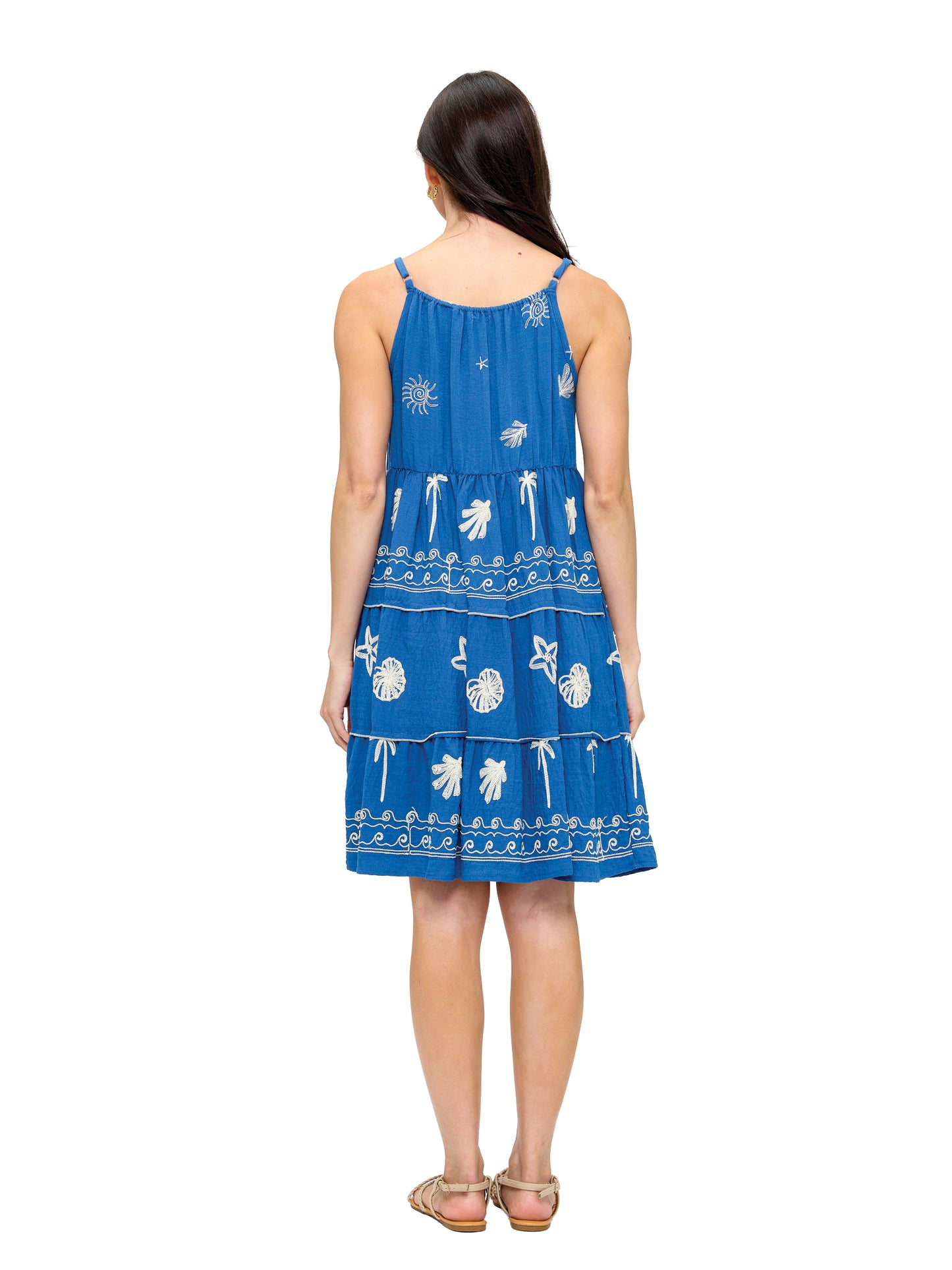 Embroidered Ruffled Resort Dress