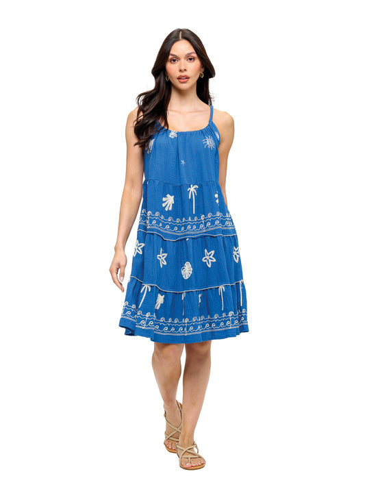 Embroidered Ruffled Resort Dress