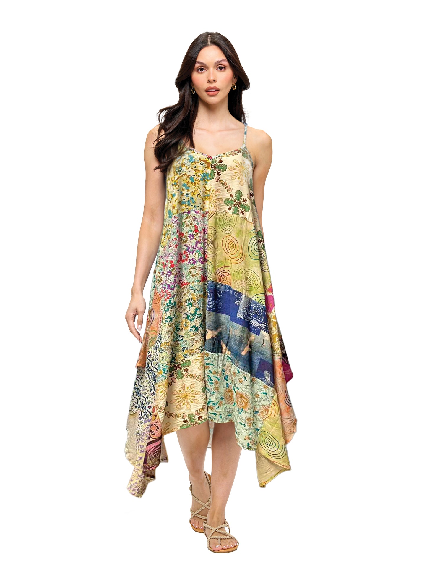 Beach Style Printed Patch Slip Dress