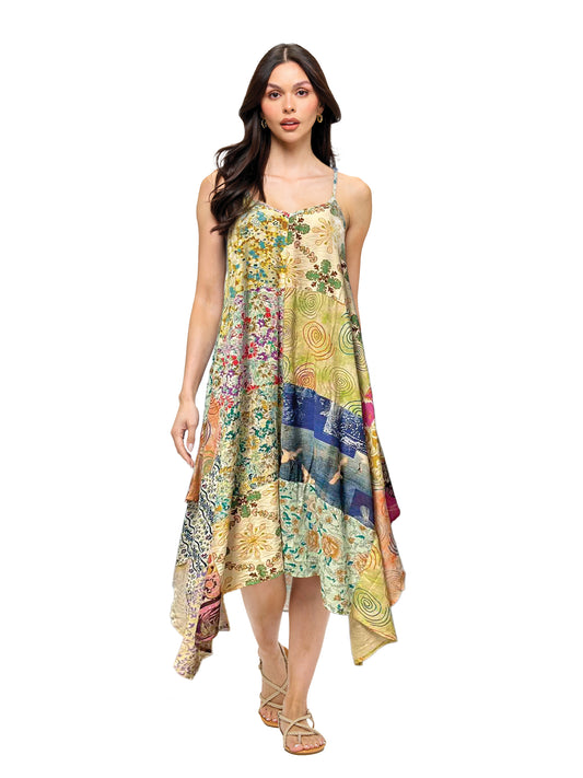 Beach Style Printed Patch Slip Dress