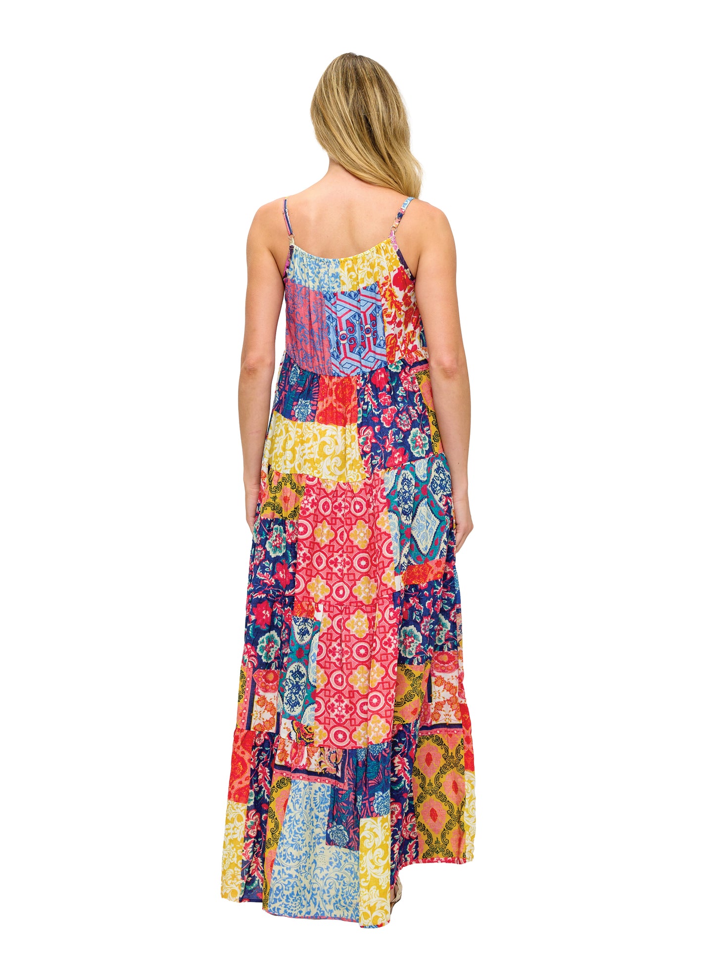 Boho Floral Patchwork Print Tiered Maxi Dress