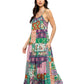 Boho Floral Patchwork Print Tiered Maxi Dress