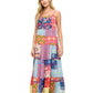 Boho Floral Patchwork Print Tiered Maxi Dress