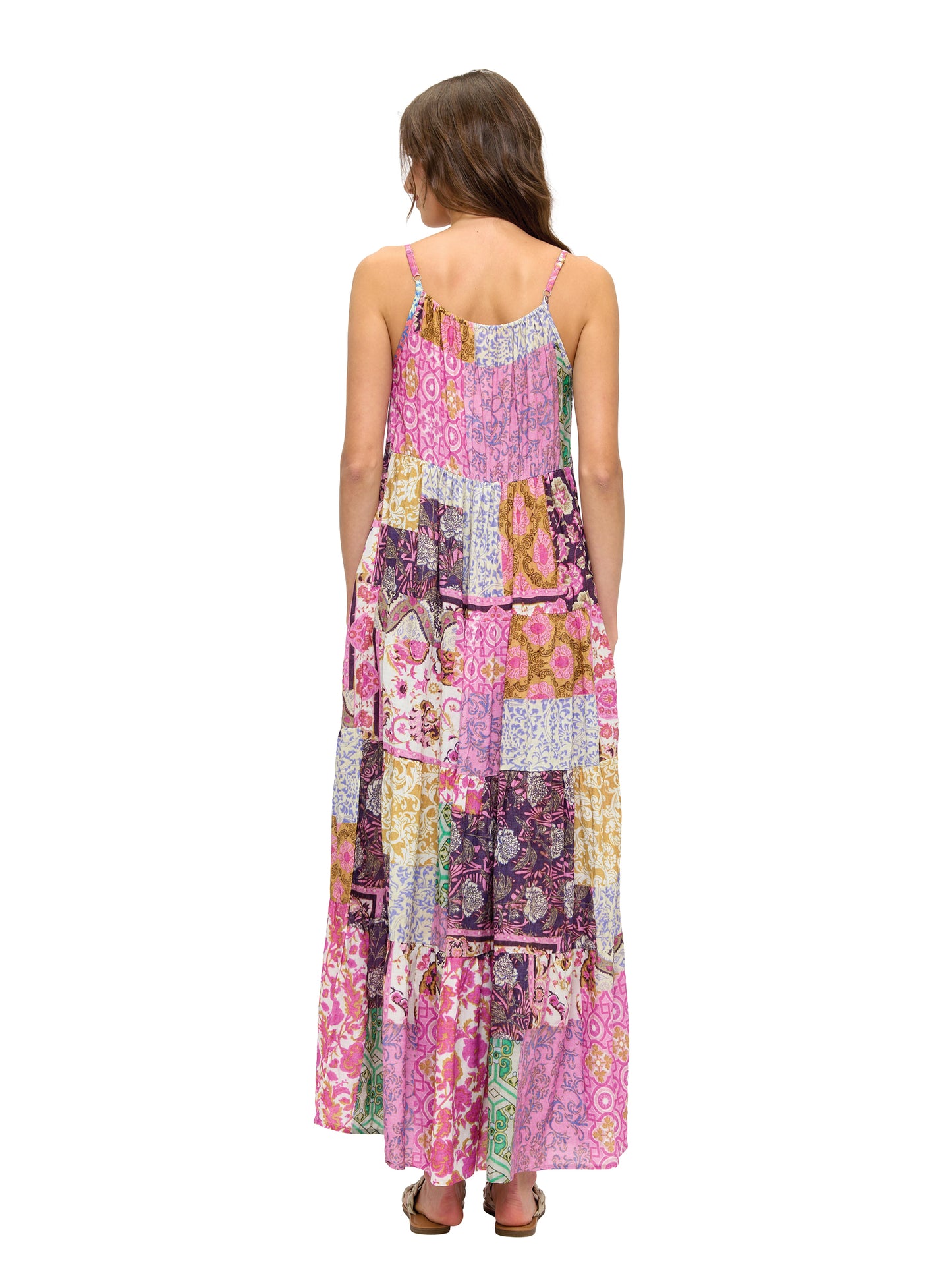 Boho Floral Patchwork Print Tiered Maxi Dress