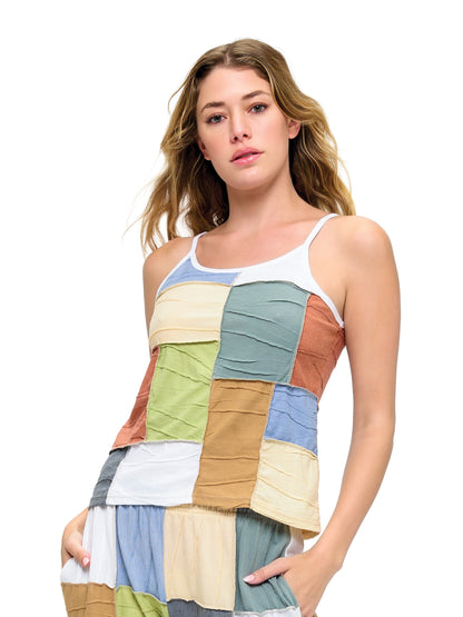 Boho Patchwork Textured Tank Top