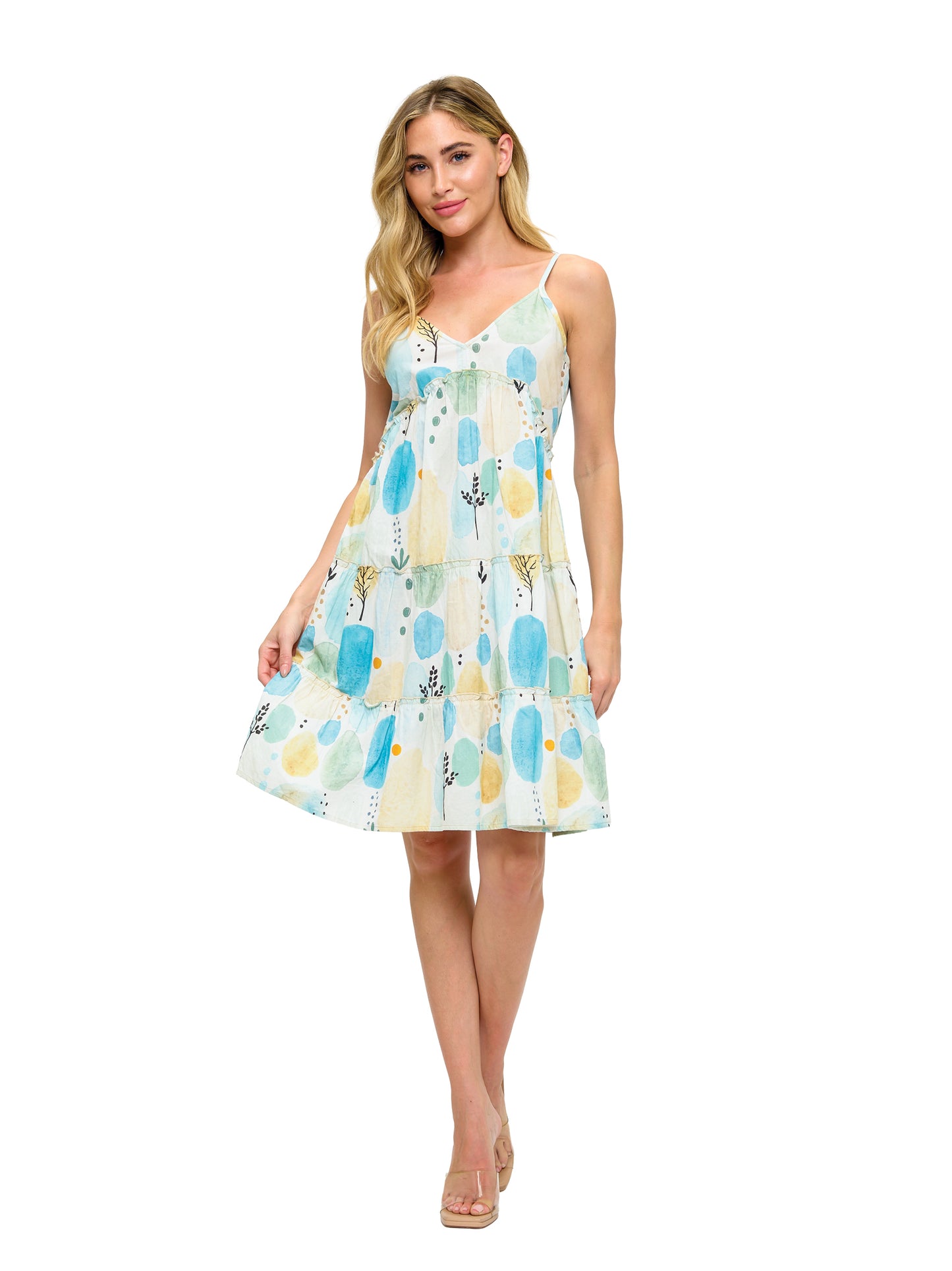 Breezy Ruffled Whimsical Tree Print Dress