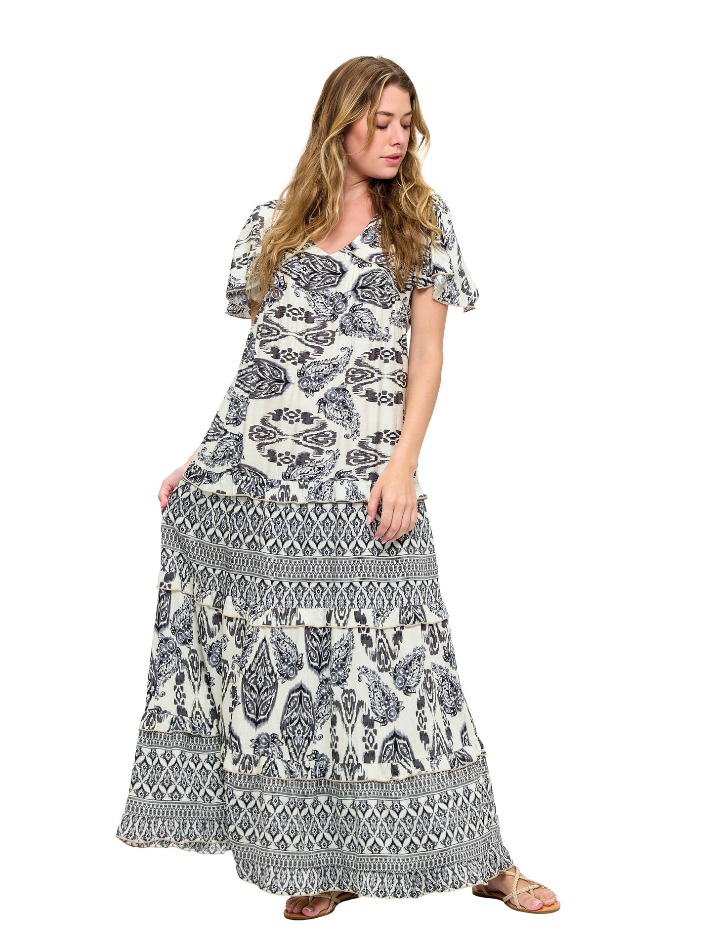 Boho Paisley Tiered Maxi Dress