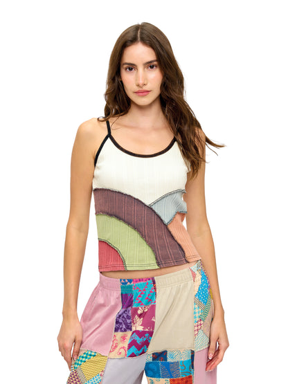 Boho Hippy Patchwork Ribbed Tank Top