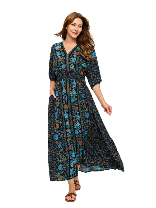 Garden Blossom Boho Smock Maxi Dress