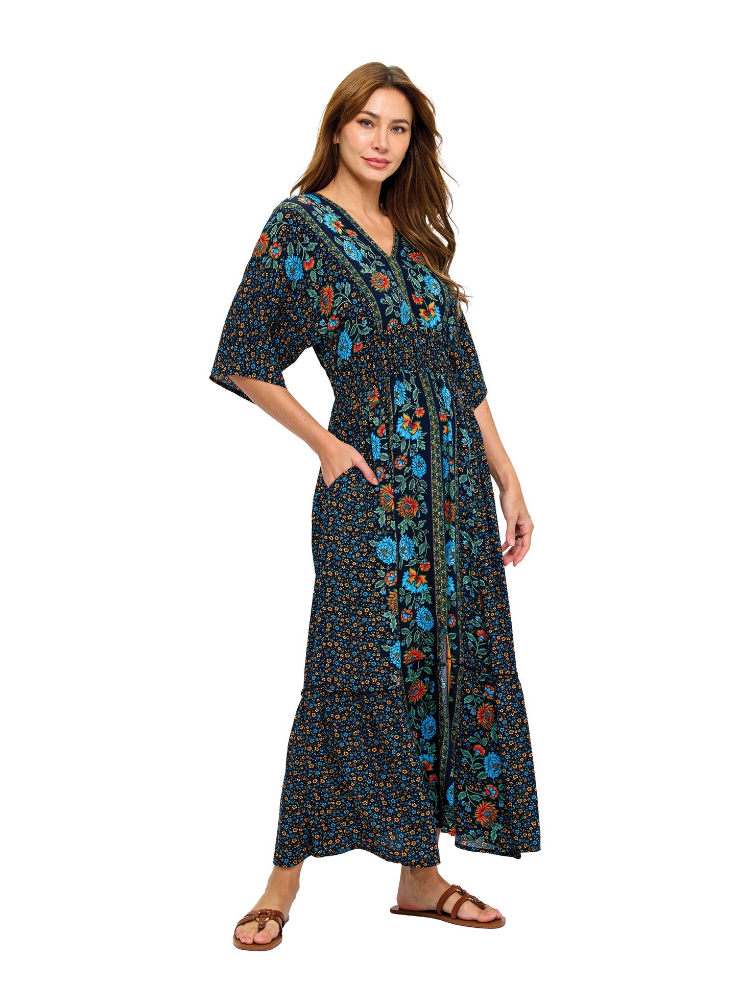 Garden Blossom Boho Smock Maxi Dress