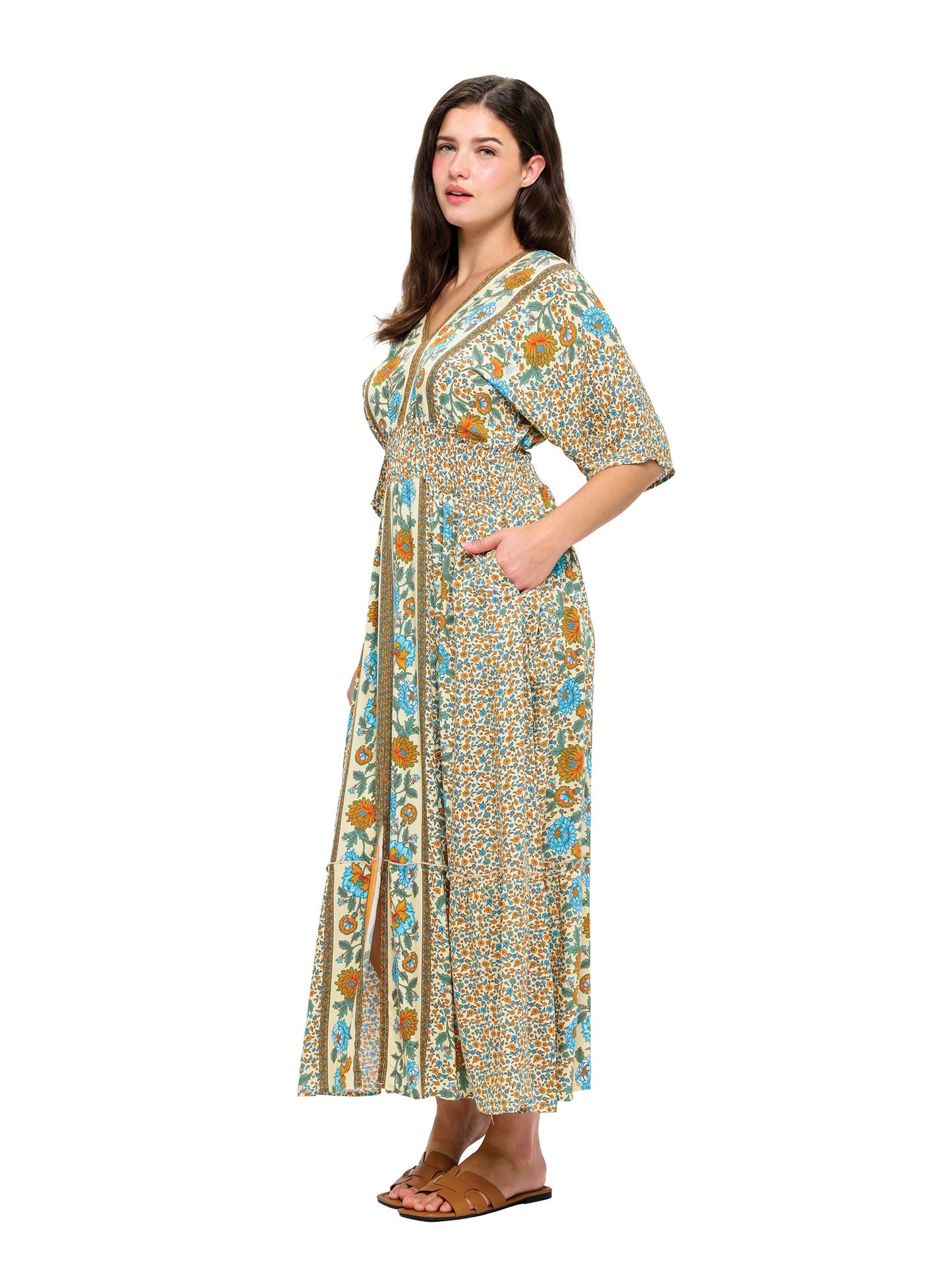 Garden Blossom Boho Smock Maxi Dress