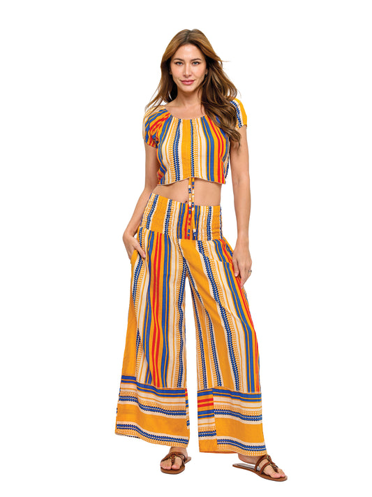 Breezy Boho Striped Smock Palazzo Pants