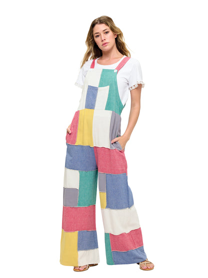 Boho Colorblock Patchwork Overall