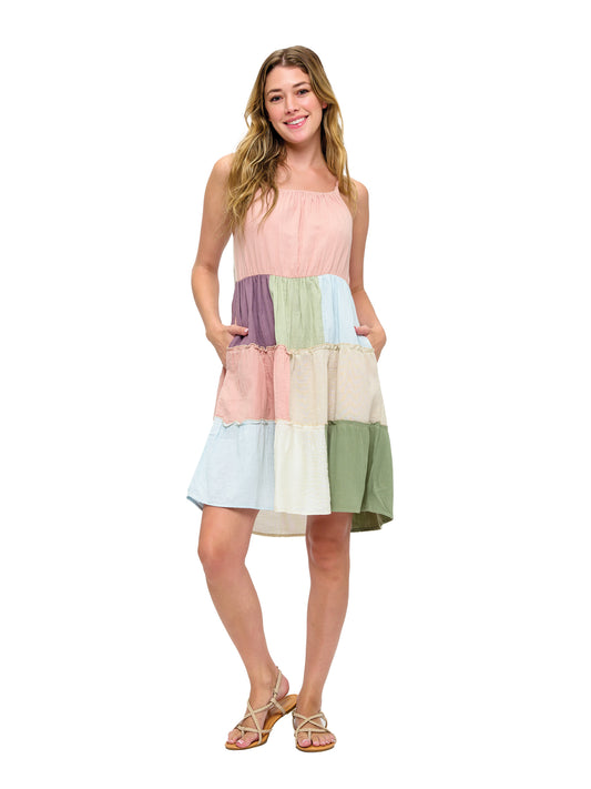 Flowy Tiered Colorblock Patchwork Dress