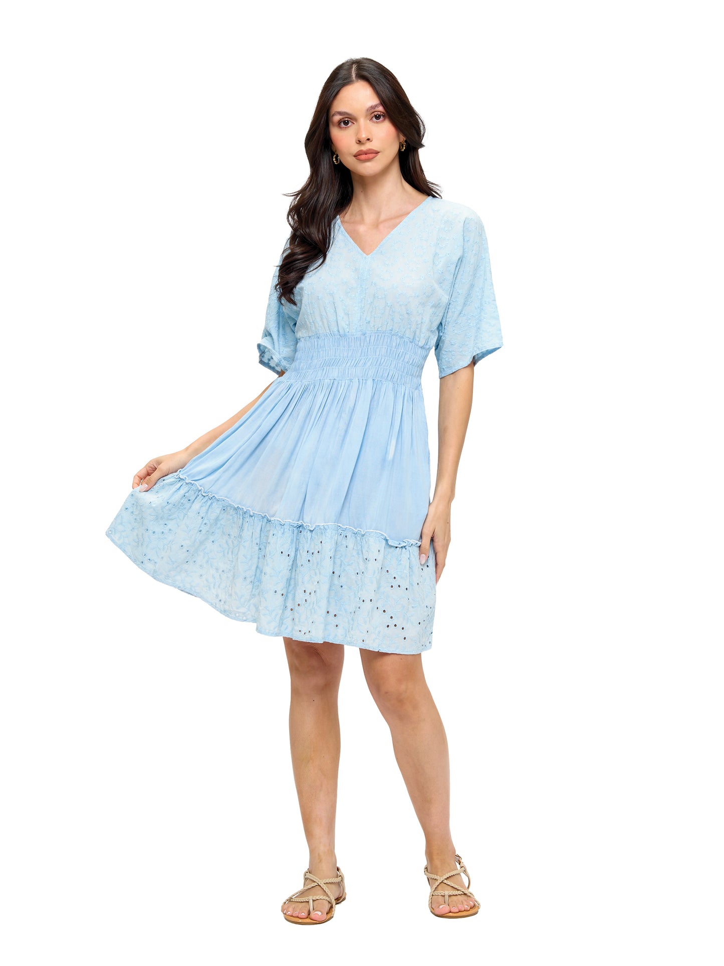 Feminine Boho Broderie Smock Dress