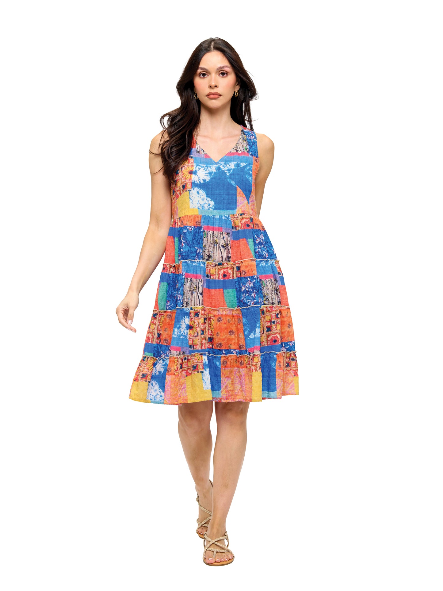Boho Patchwork Print Ruffled Sundress