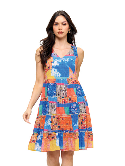 Boho Patchwork Print Ruffled Sundress