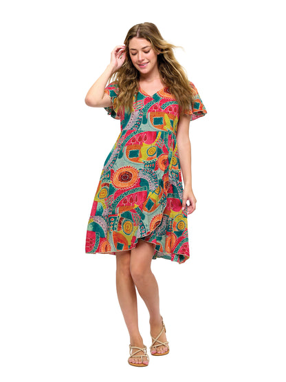 Retro Inspired Whimsical Print Overlap Dress