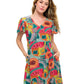 Retro Inspired Whimsical Print Overlap Dress