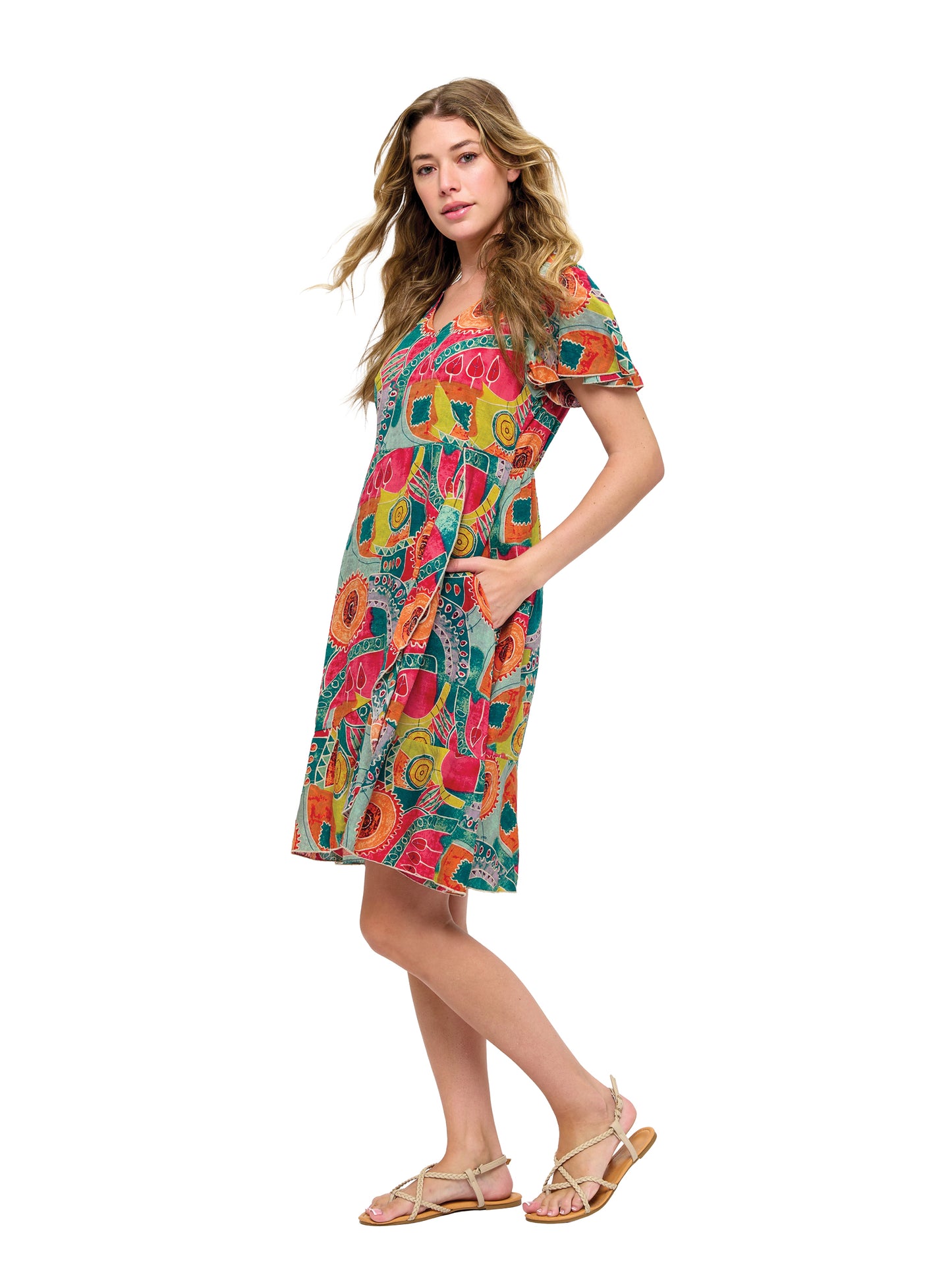 Retro Inspired Whimsical Print Overlap Dress
